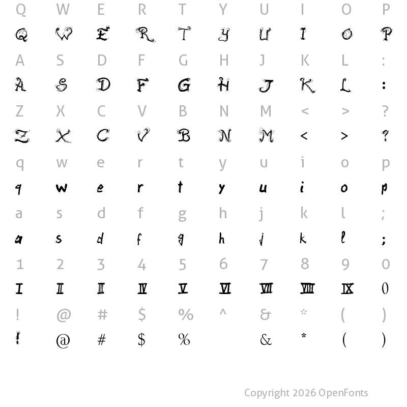 Character Map of Raslani Ancient Script Regular