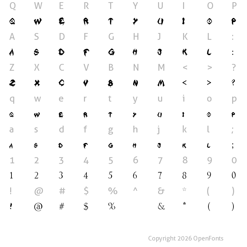 Character Map of Raslani Kavaliar Kaiser Regular