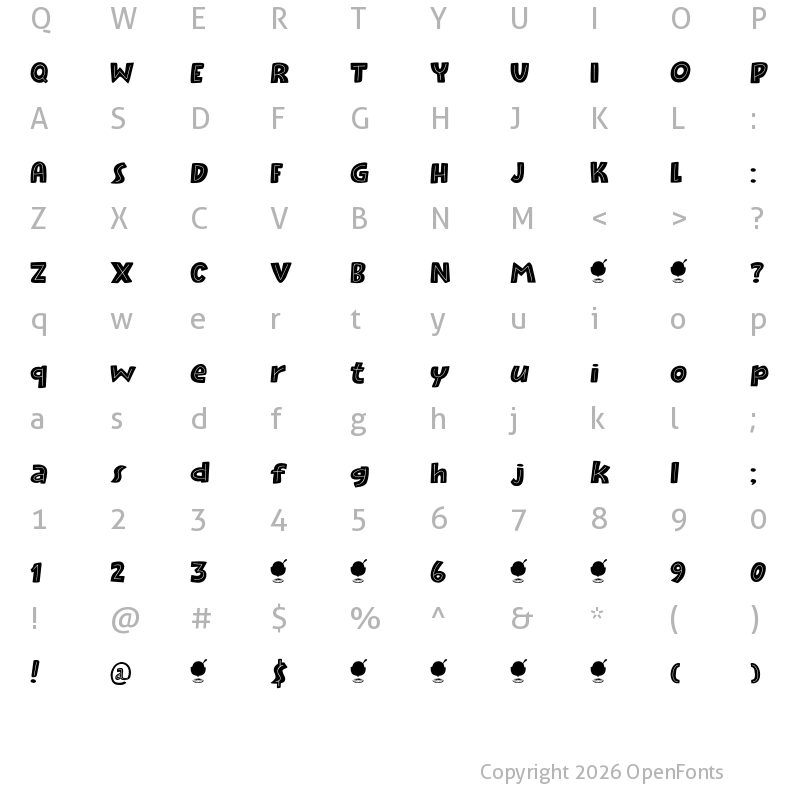 Character Map of Raspberry Sherbet Inline DEMO Regular