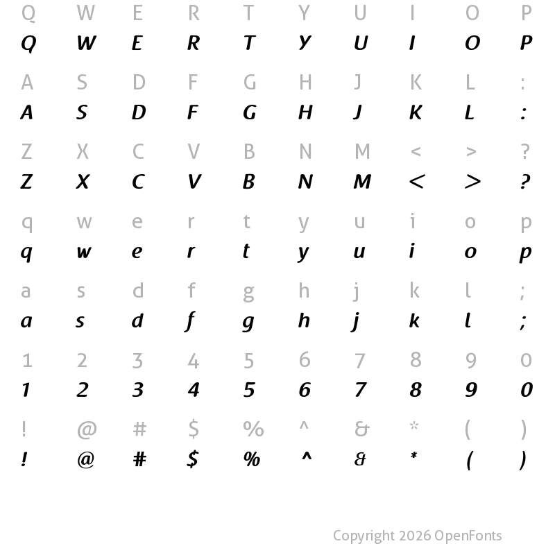 Character Map of Raspoutine DemiBold Italic