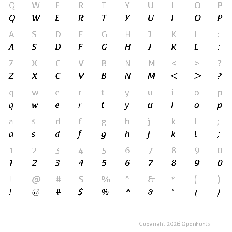 Character Map of Raspoutine Medium Italic