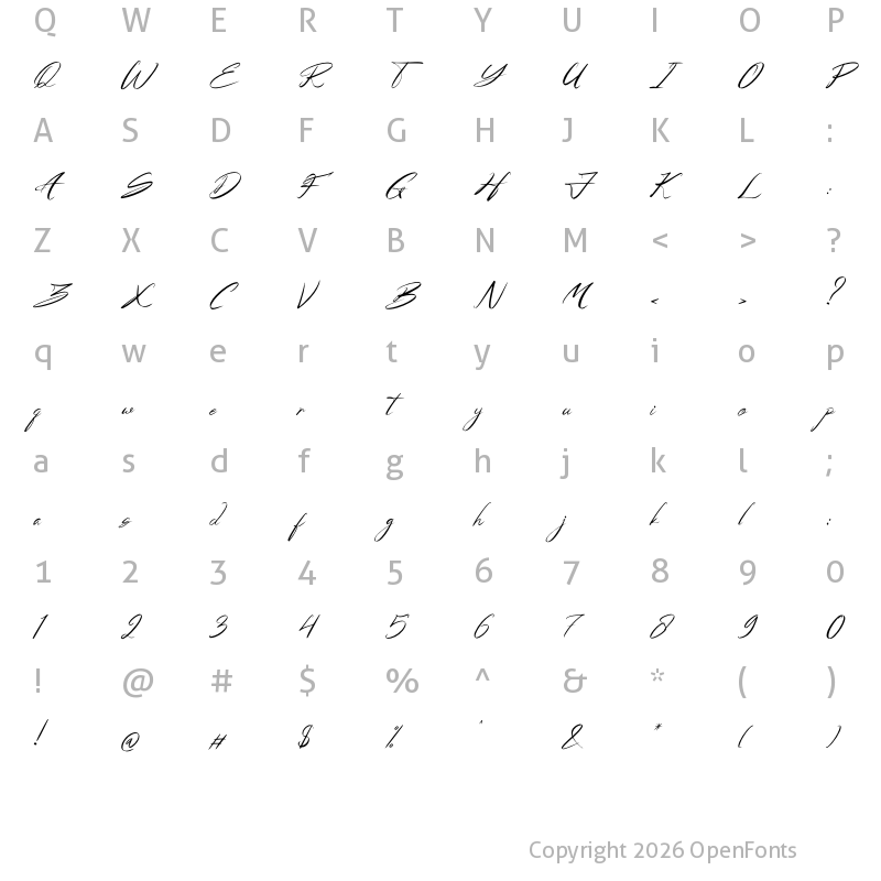 Character Map of Rathilya Italic Regular