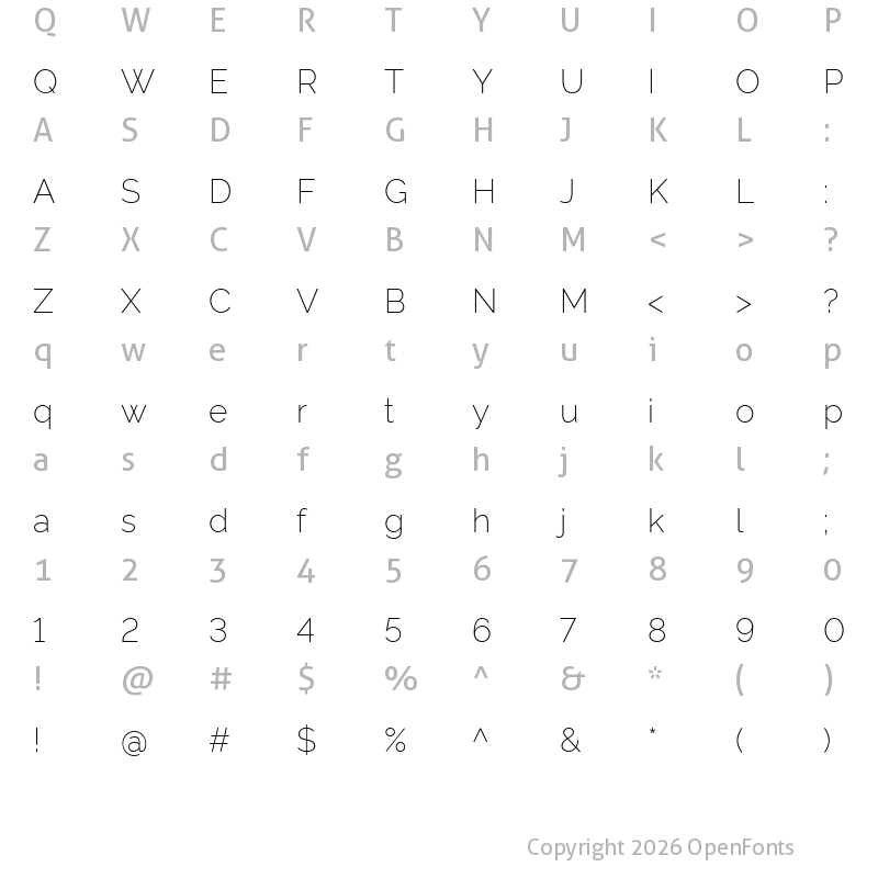 Character Map of Rawline ExtraLight