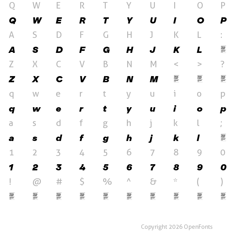 Character Map of Realgar TRIAL Black Italic