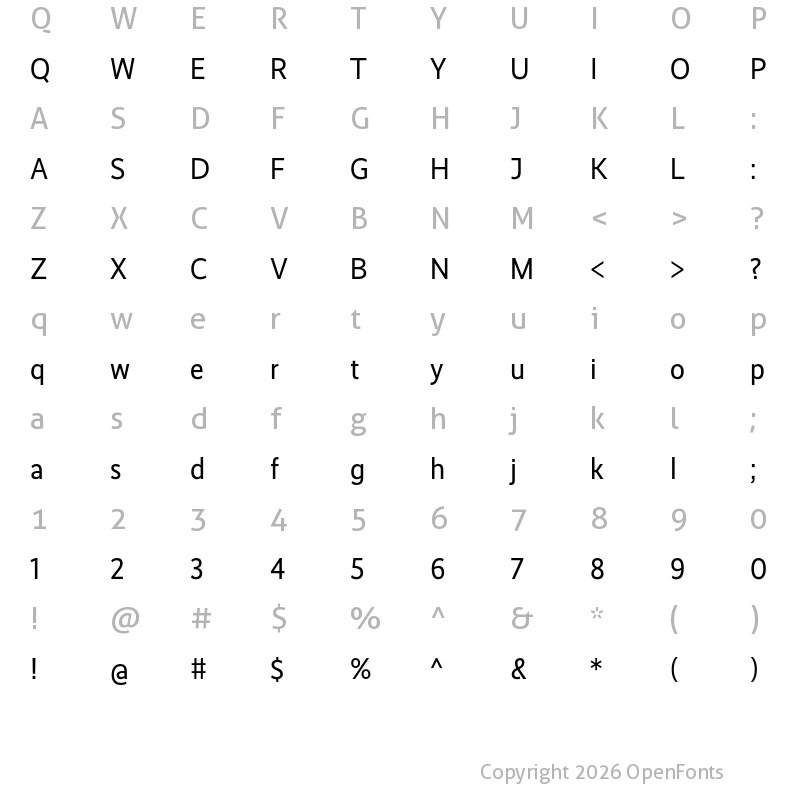 Character Map of RealistNarrow Regular