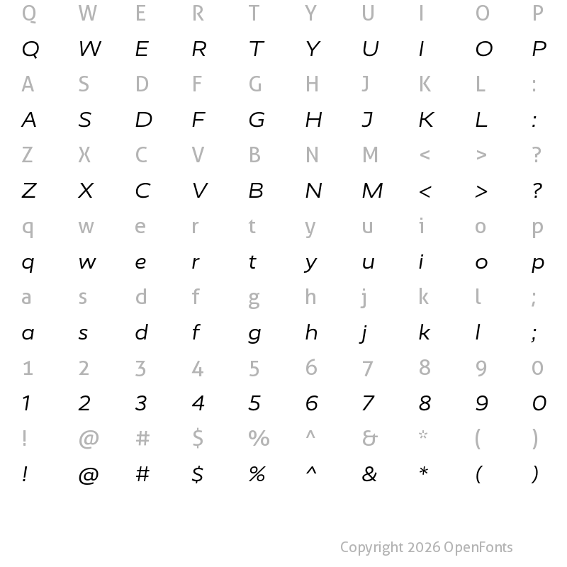 Character Map of RealistWide Regular Italic