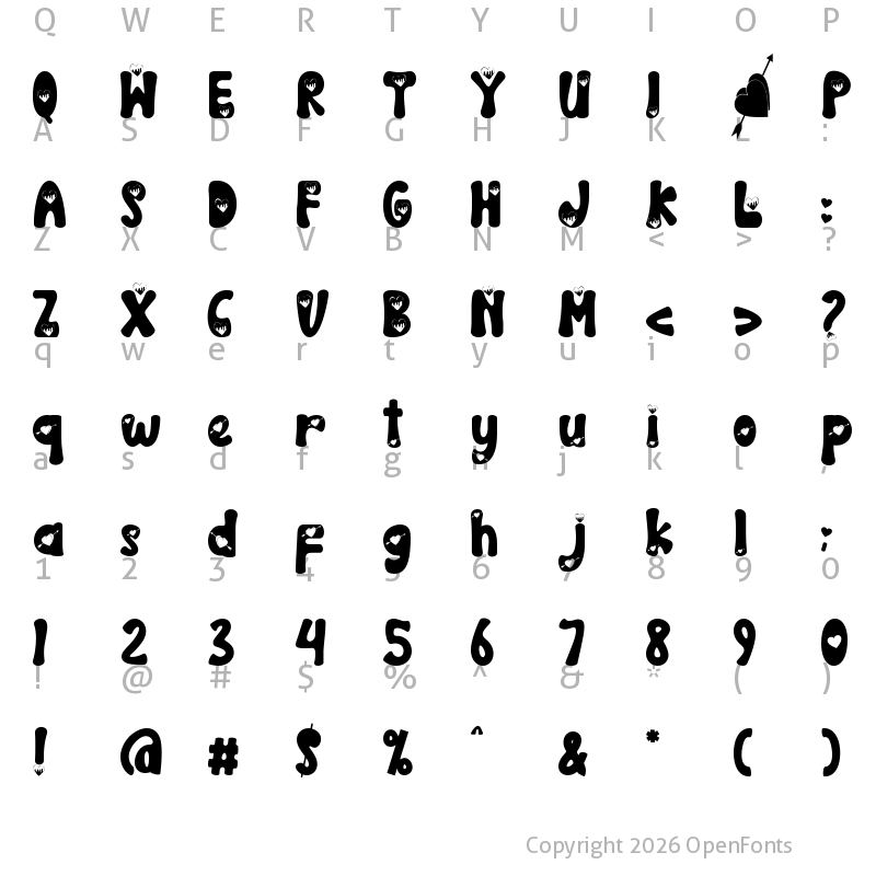 Character Map of Really Love Regular