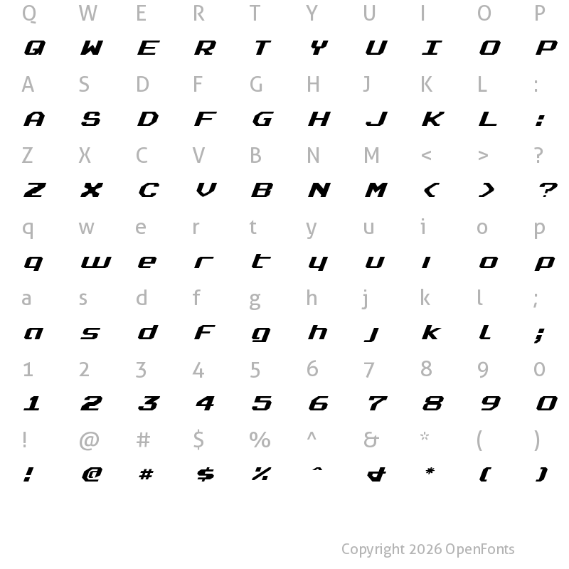 Character Map of Realpolitik Expanded Italic Expanded Italic
