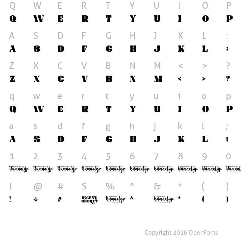 Character Map of Recent Secret Personal Use Regular