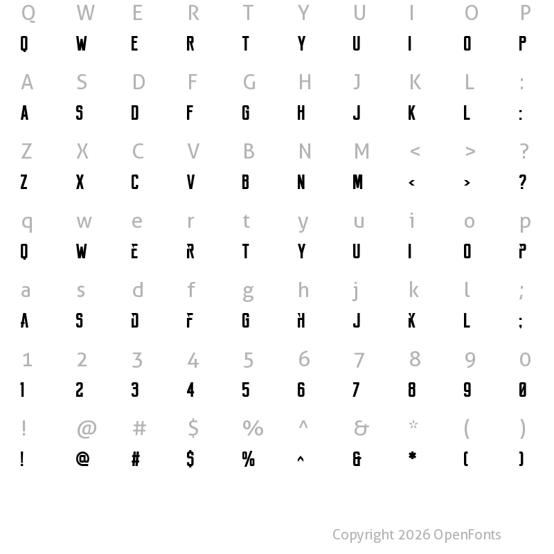 Character Map of Reckoner Bold Condensed Bold