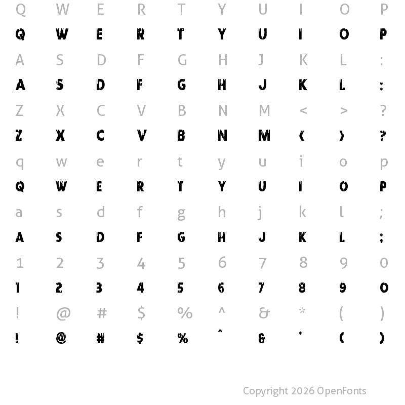 Character Map of Red Undead Condensed Condensed