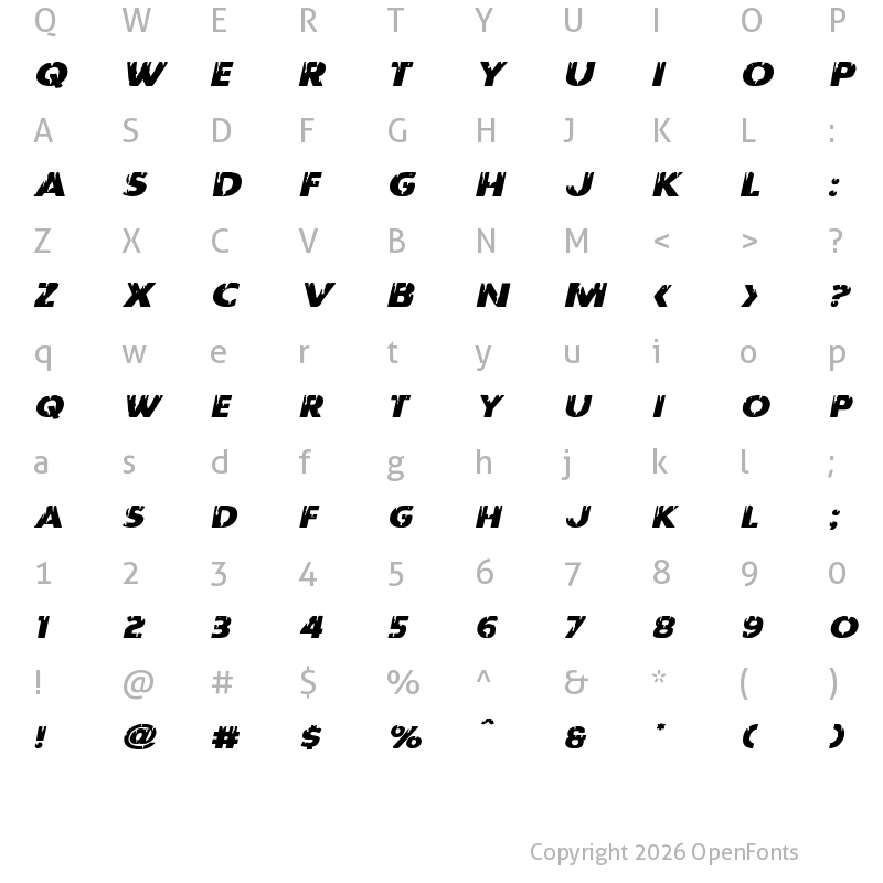 Character Map of Red Undead Expanded Italic Expanded Italic