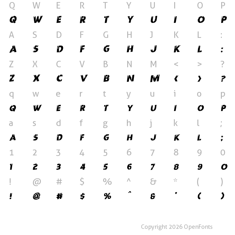 Character Map of Red Undead Rotalic Italic