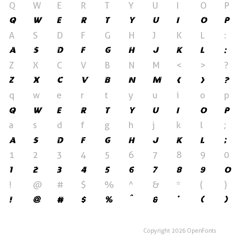 Character Map of Red Undead Staggered Italic Italic