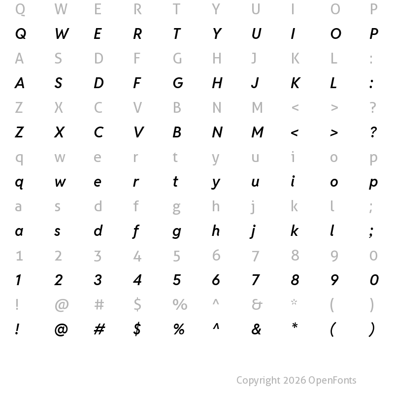 Character Map of Reddit Sans Vanilla SemiBold Italic