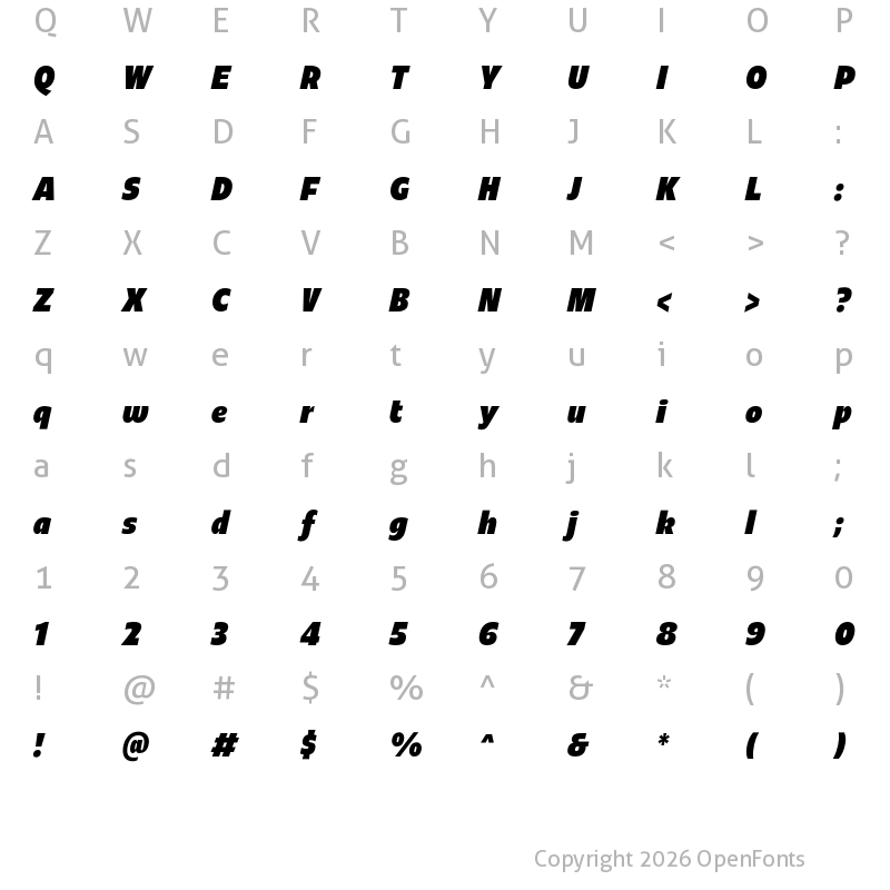 Character Map of Redonda Compressed Black Italic