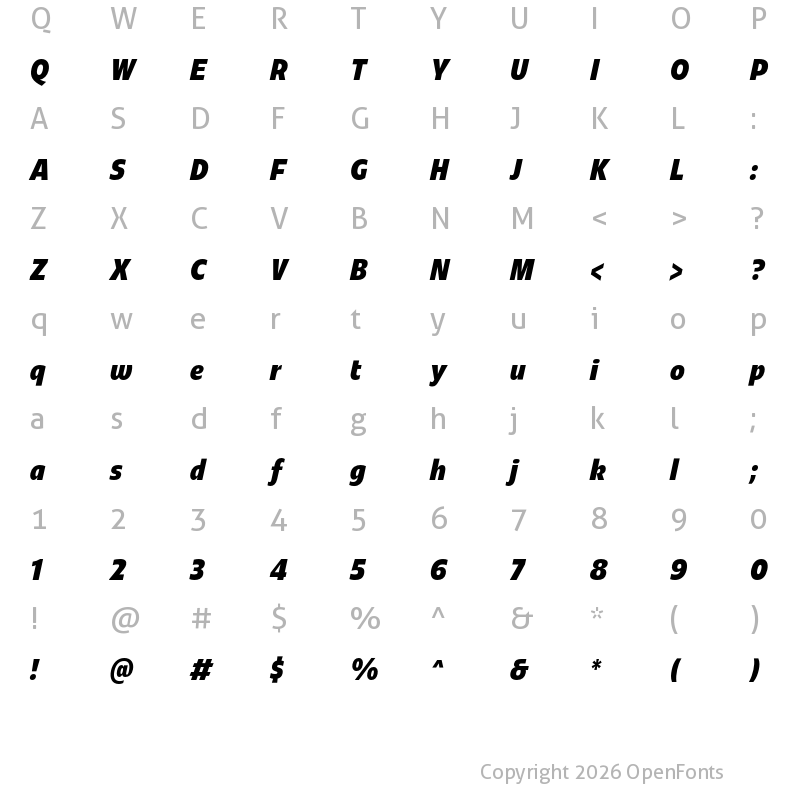 Character Map of Redonda Compressed ExtraBold Italic