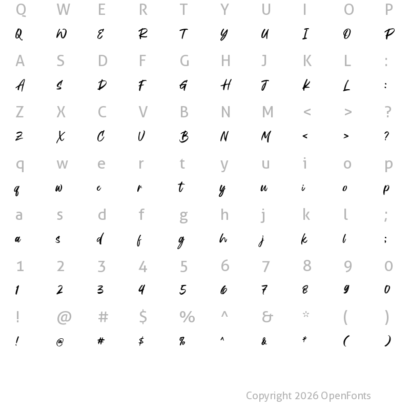 Character Map of Redters Brush Regular