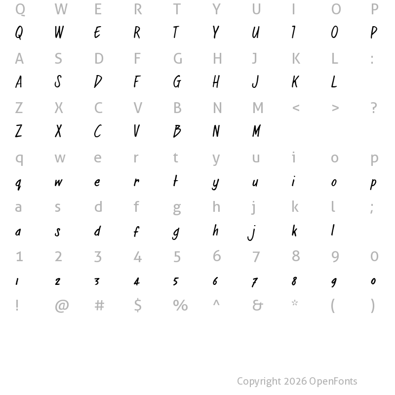 Character Map of regularJoe Regular