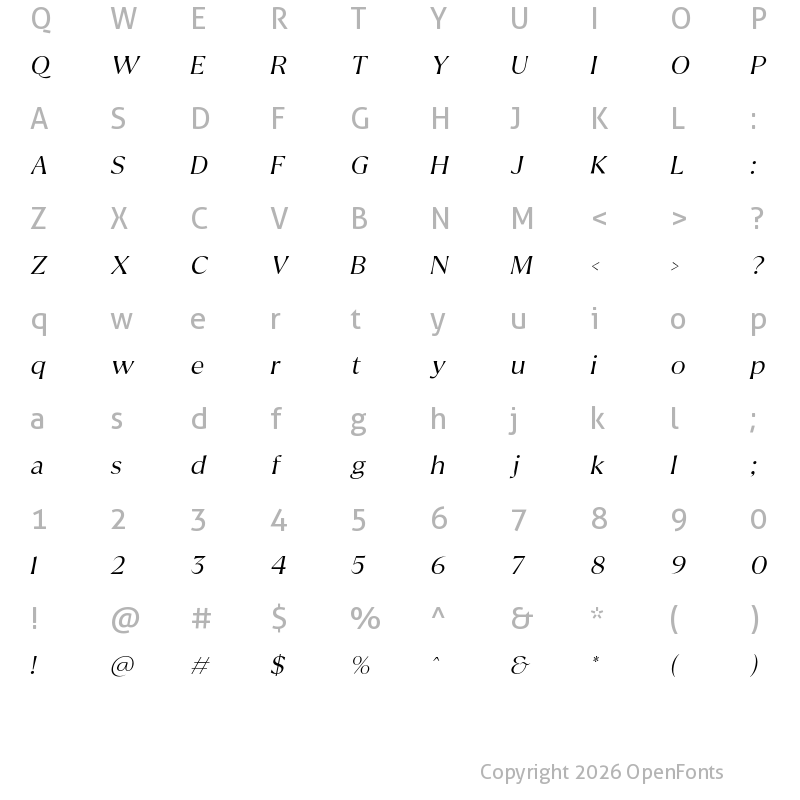 Character Map of Reifilano Light Italic