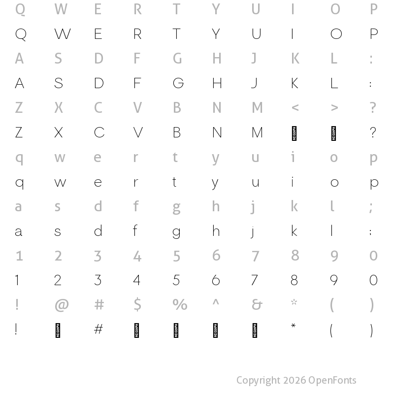 Character Map of Relevance ExtraLight