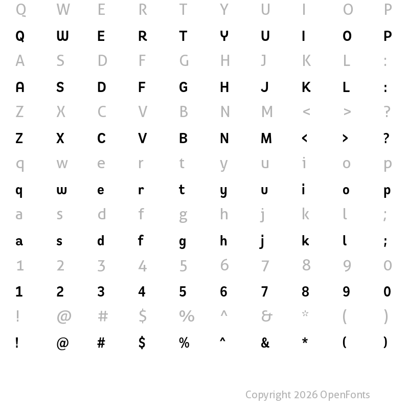 Character Map of Remora Sans W1 Demi