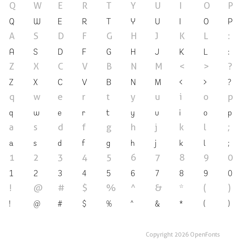 Character Map of Remora Sans W1 Light