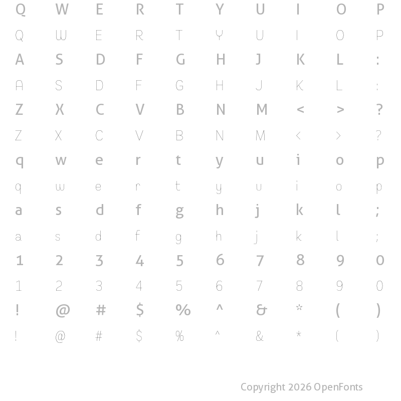 Character Map of Remora Sans W1 Thin