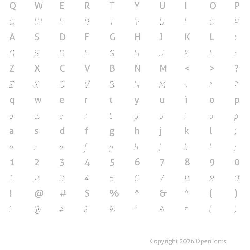 Character Map of Remora Sans W1 Thin Italic