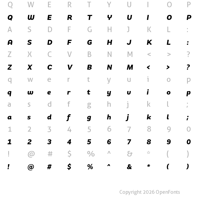 Character Map of Remora Sans W2 Bold Italic