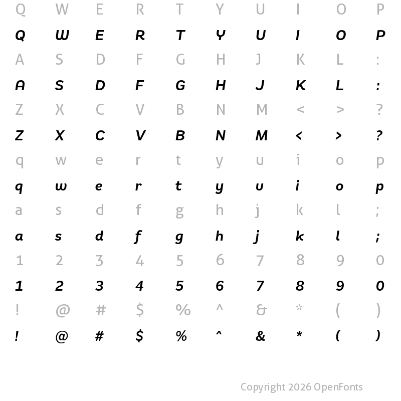 Character Map of Remora Sans W2 Demi Italic