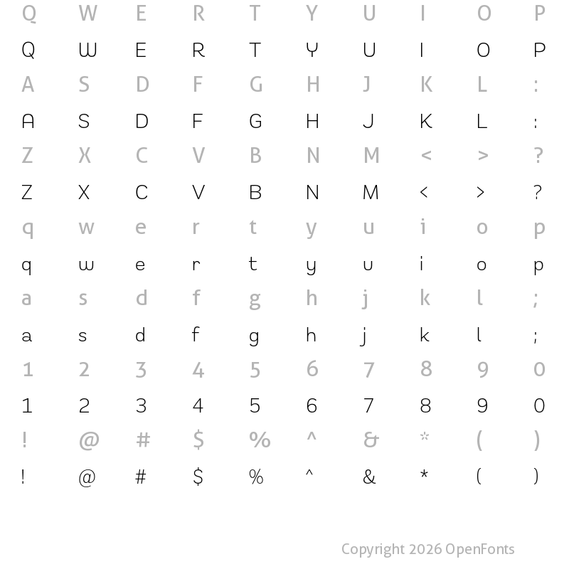 Character Map of Remora Sans W2 Light