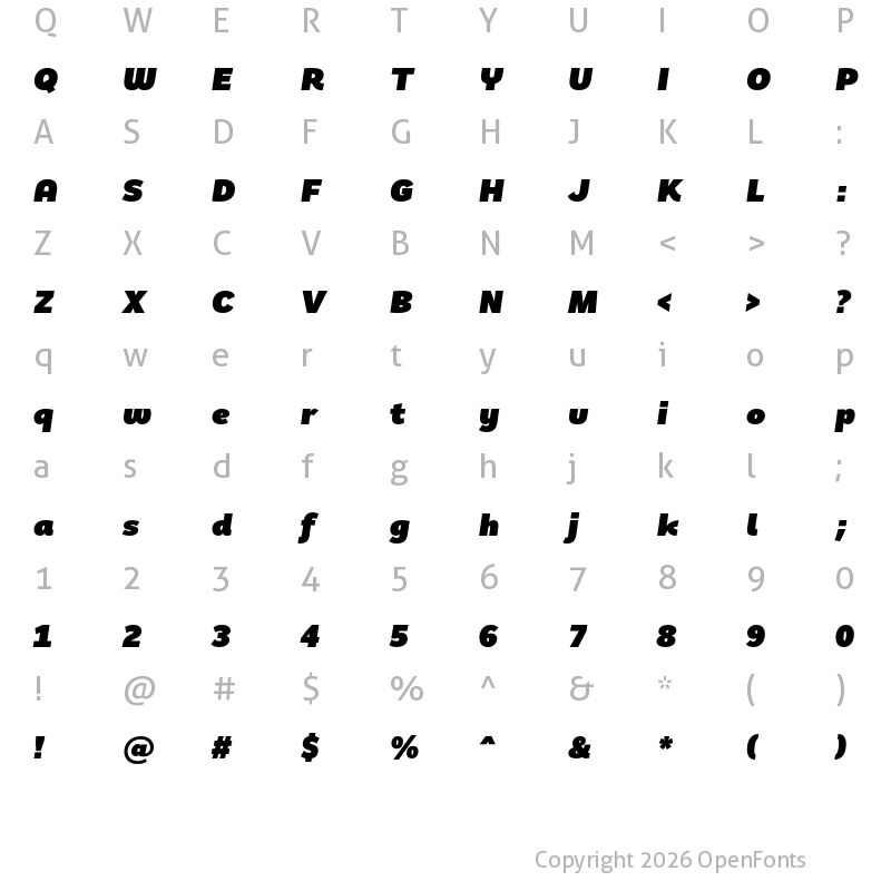 Character Map of Remora Sans W2 Ultra Italic
