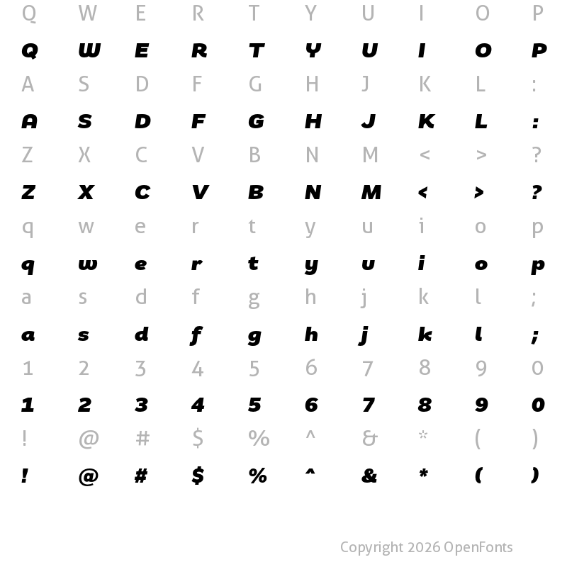 Character Map of Remora Sans W3 Black Italic