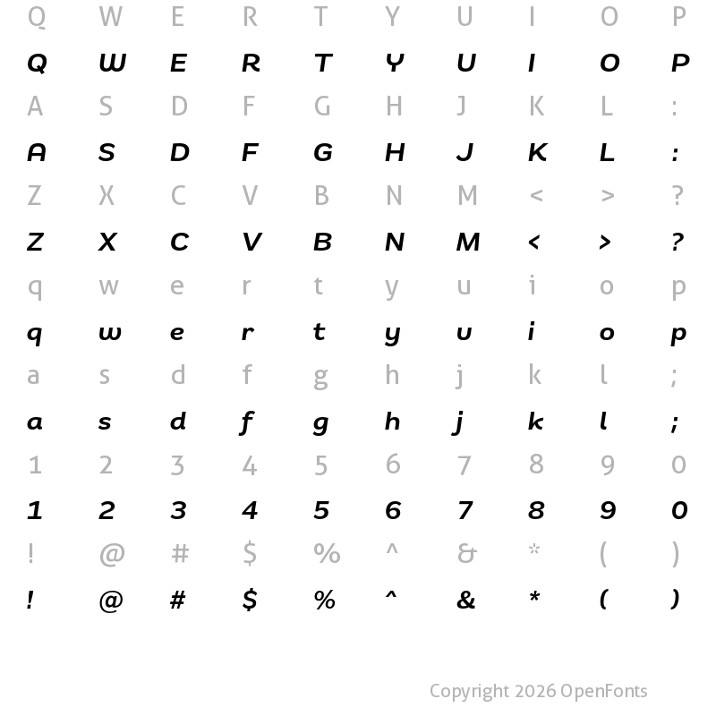 Character Map of Remora Sans W3 Demi Italic