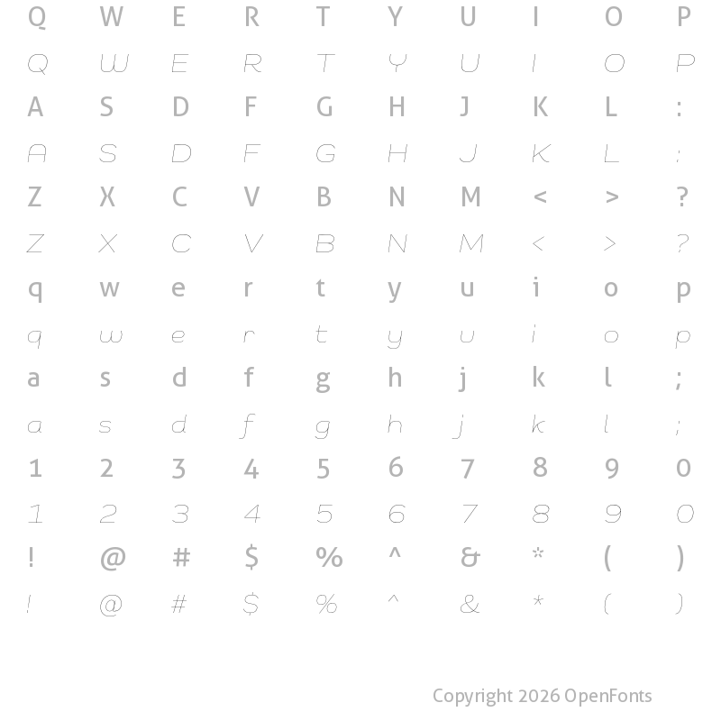 Character Map of Remora Sans W4 Thin Italic