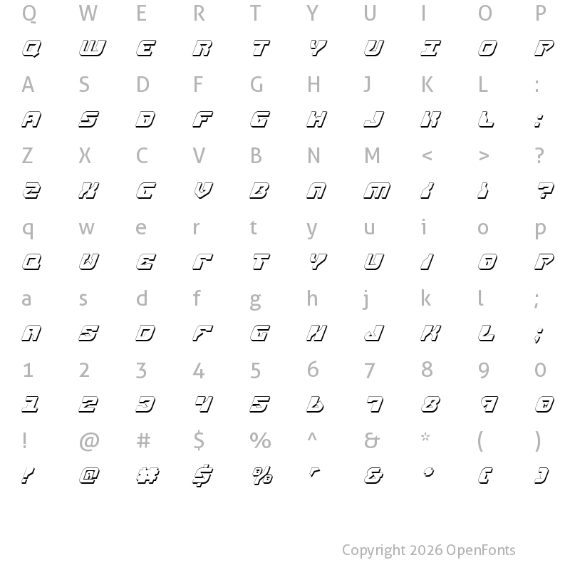 Character Map of Replicant Shadow Italic Shadow Italic