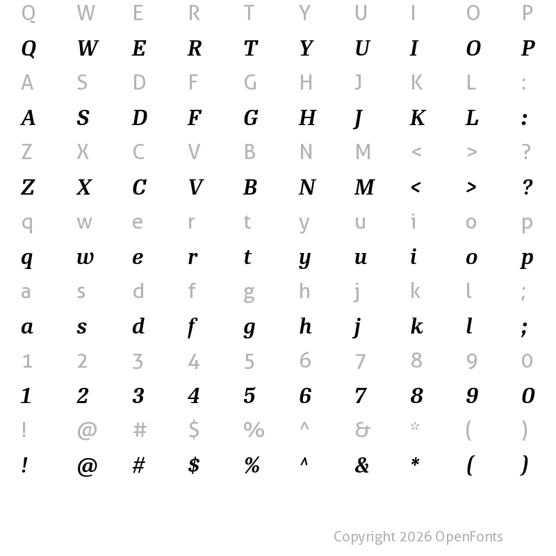 Character Map of RePublic SemiBold Italic