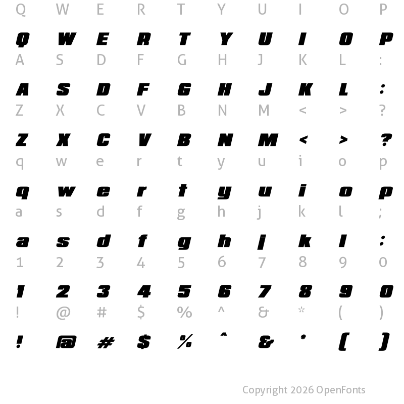 Character Map of Republica Minor Bold Italic
