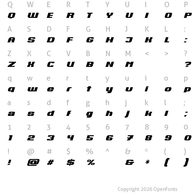 Character Map of Rethinked Italic