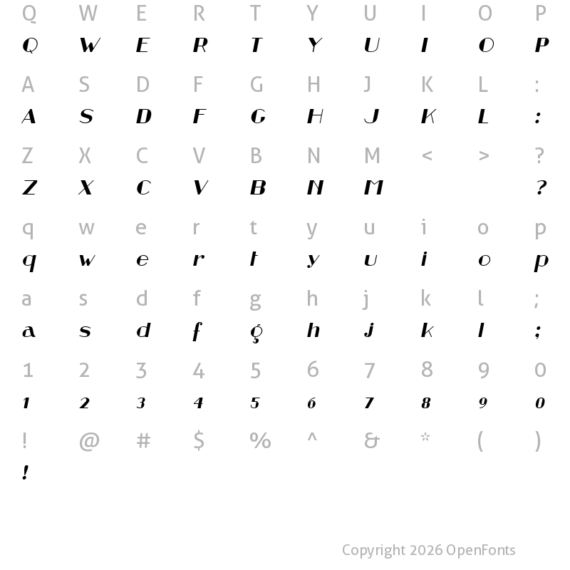 Character Map of Retrospective Italic