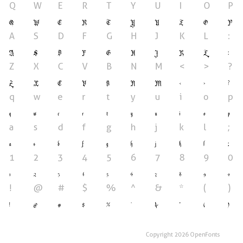 Character Map of Revolver Blackletter Regular