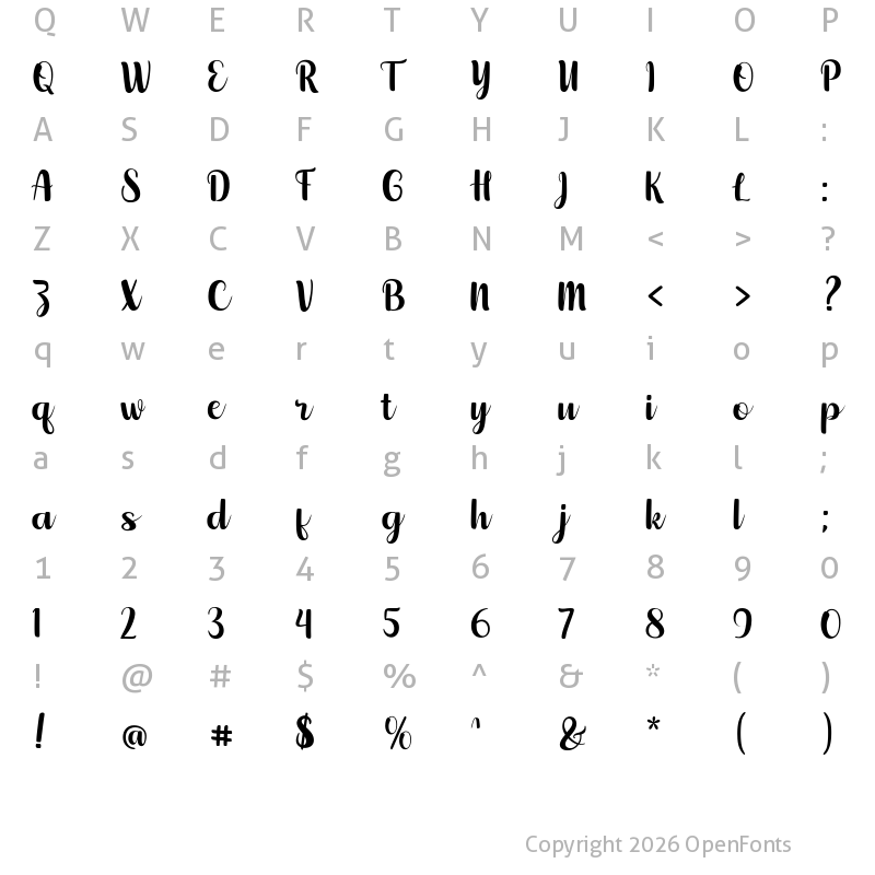 Character Map of Reynatta Regular