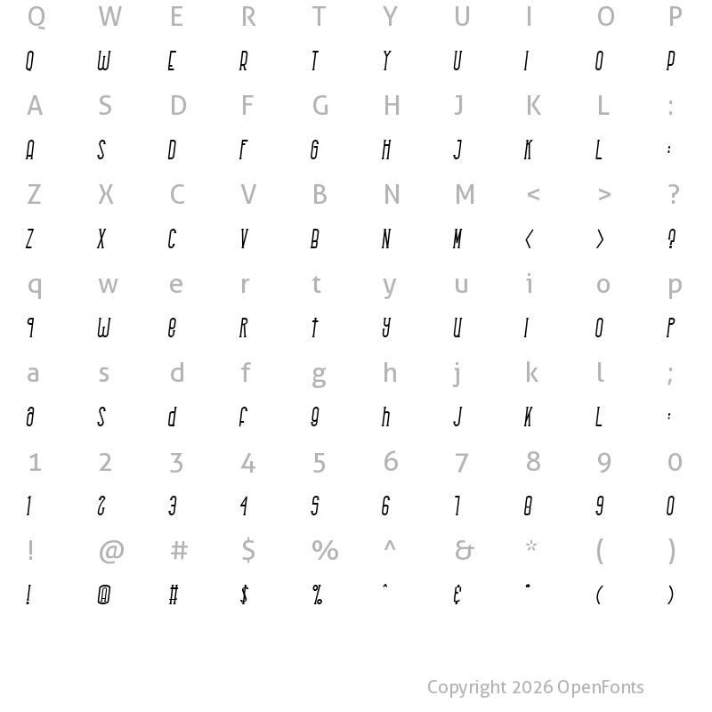 Character Map of Rhantica Serif Ital