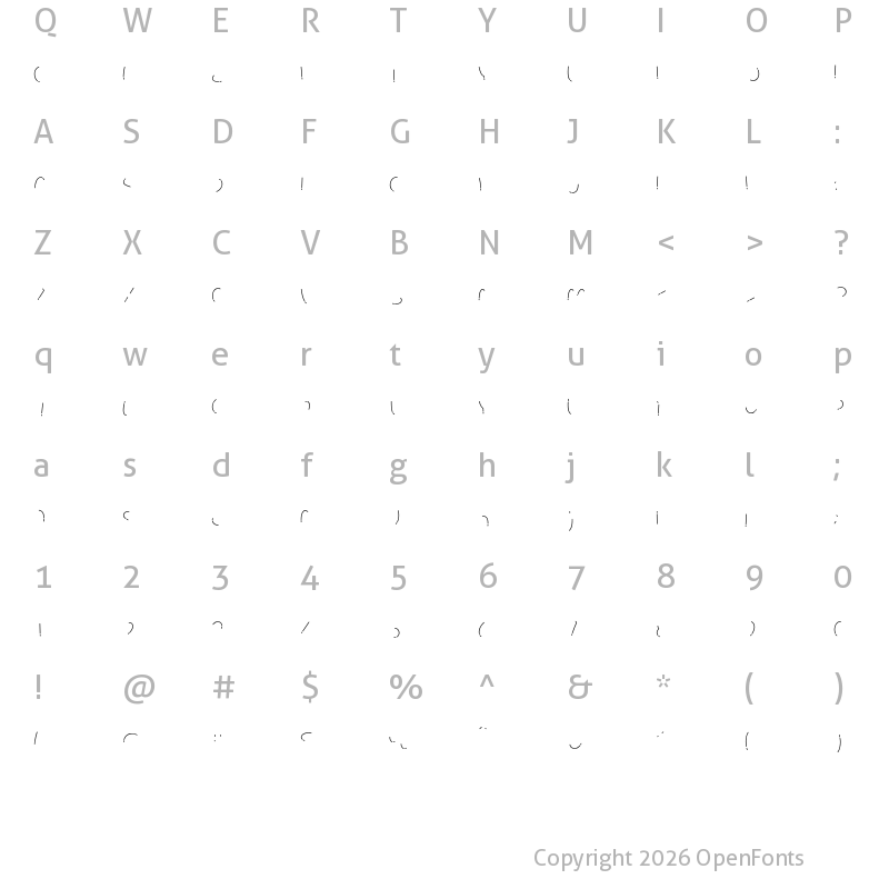 Character Map of Rhuma Sinera Inline. Regular