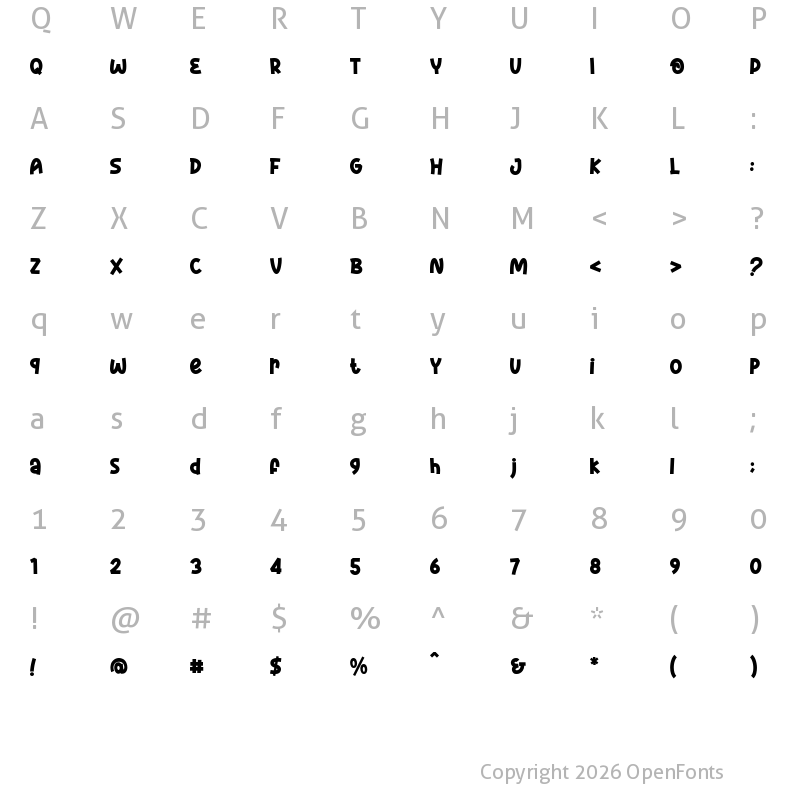 Character Map of Rhuma Sinera Regular. Regular