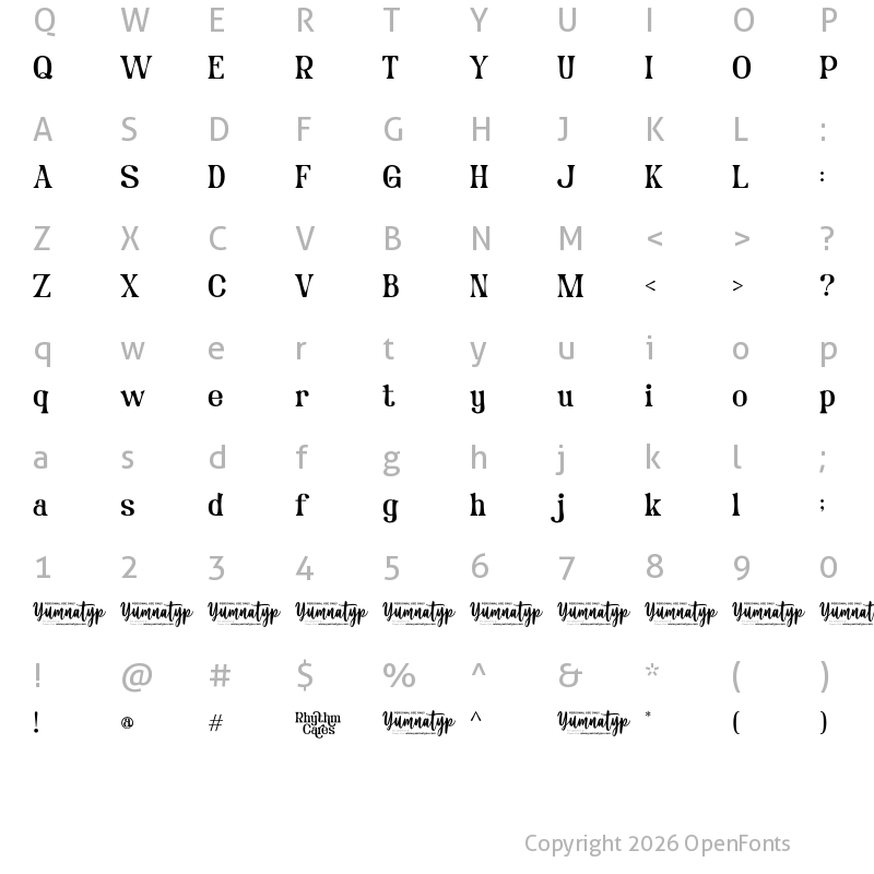 Character Map of Rhythm Cares Personal Use Regular