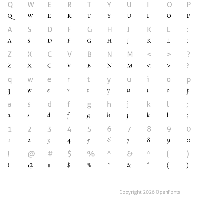Character Map of Rialto Piccolo dF Italic