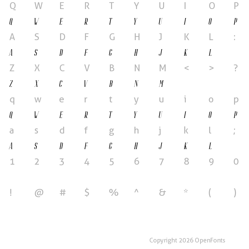 Character Map of Riffle Free Italic