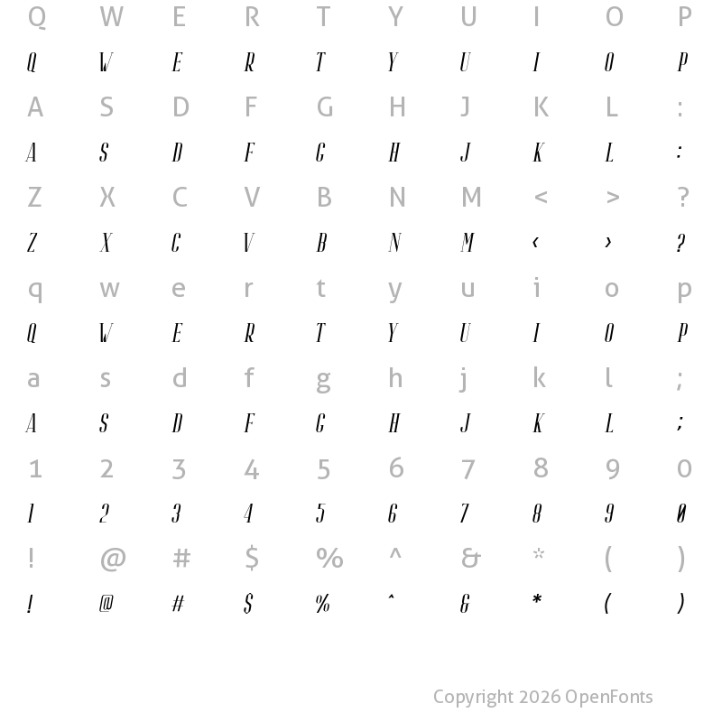 Character Map of Riffle Italic